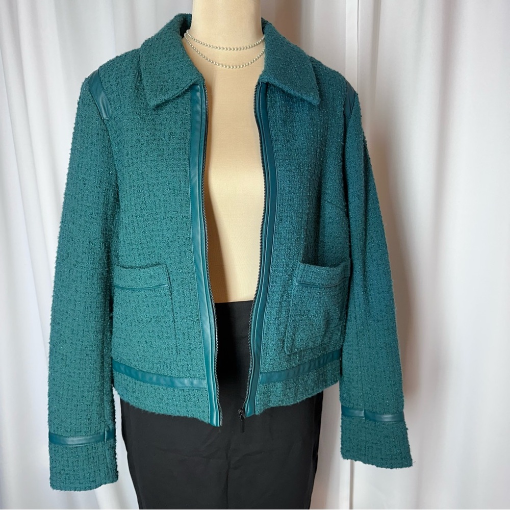 NWT Ryegrass Teal Tweed Jacket Sz M‎ Full Zip Collared Textured - $120 Retail